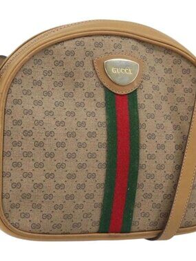 GUCCI Micro GG Supreme Web Sherry Line Shoulder Bag PVC Beige Gold Auth ka3222